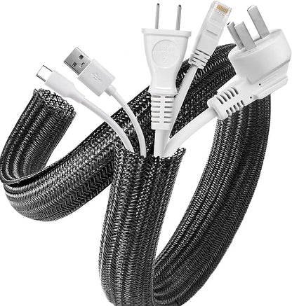 AGPTEK Cable Sleeve Cover, 10ft - 1 inch Desk Cord Organizer Cable Hider, Home Office Wire Management Computer TV Wire Loom Tubing, Pet Proof Cord Protector, from Cat Dog Chewing, Black