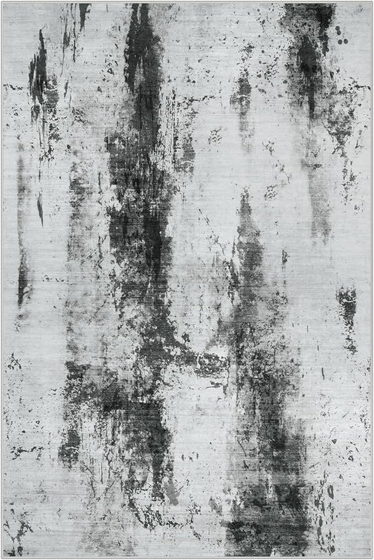 5x7 Area Rugs Washable Rug: Modern Abstract Living Room Rug Soft Anti-Skid Thin Carpet Indoor Floor Non-Shedding Carpets for Bedroom Dining Room Farmhouse Nursery Home Office Black White Grey