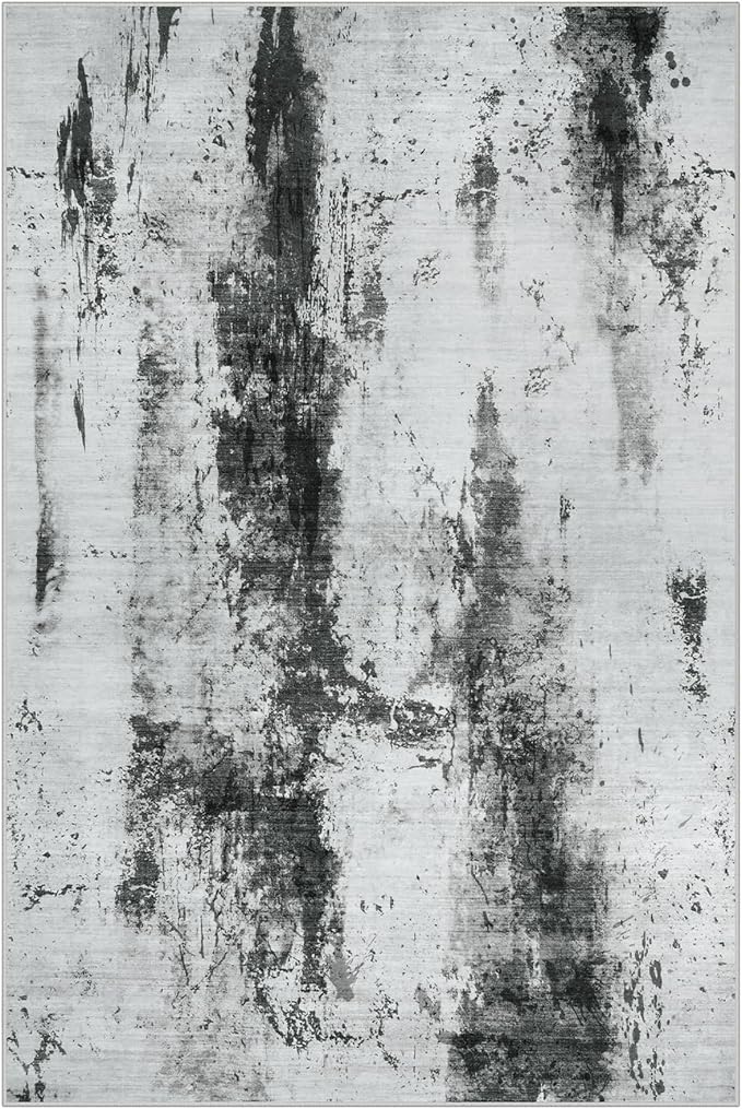 2'6''x8' Runner Rugs Washable Rug: Modern Abstract Living Room Rug Soft Anti-Skid Thin Carpet Indoor Floor Non-Shedding Carpets for Bedroom Dining Room Farmhouse Nursery Home Office Black White Grey