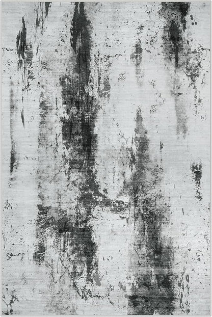 2'6''x8' Runner Rugs Washable Rug: Modern Abstract Living Room Rug Soft Anti-Skid Thin Carpet Indoor Floor Non-Shedding Carpets for Bedroom Dining Room Farmhouse Nursery Home Office Black White Grey