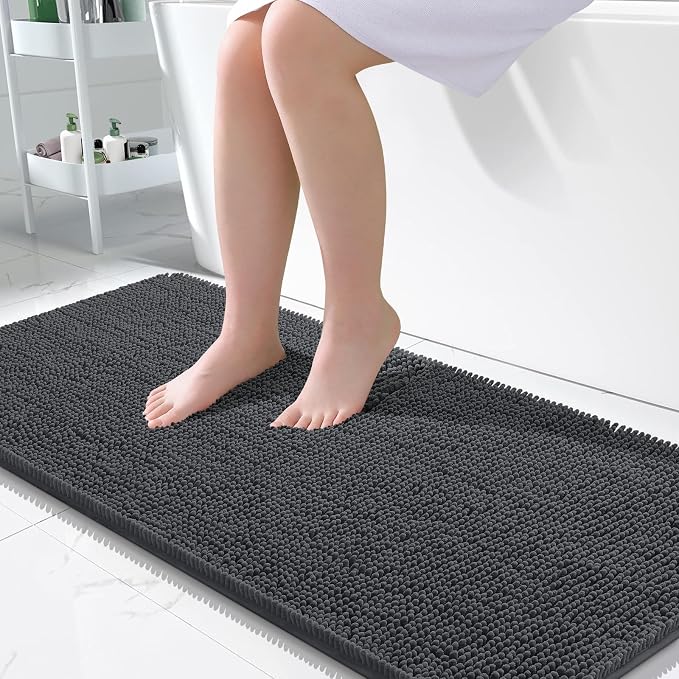 OLANLY Large Bathroom Rugs 50x30, Extra Soft Absorbent Chenille Bath Rugs, Rubber Backing Quick Dry, Machine Washable Bath Mats for Bathroom Floor, Tub and Shower, Home Decor Accessories, Dark Grey