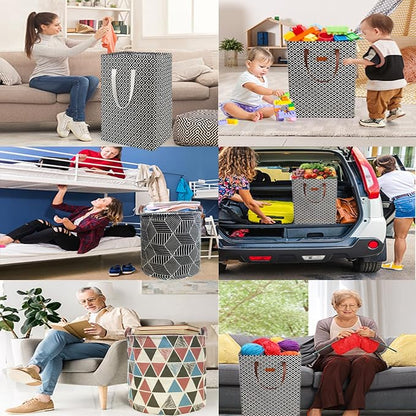 Waterproof Laundry Hamper Collapsible Laundry Basket Leather Handle Laundry Bag Large Clothes Storage Toy Organization for Bathroom Bedroom Laundryroom College Dorms (Pop-Up Laundry Hampers-004)