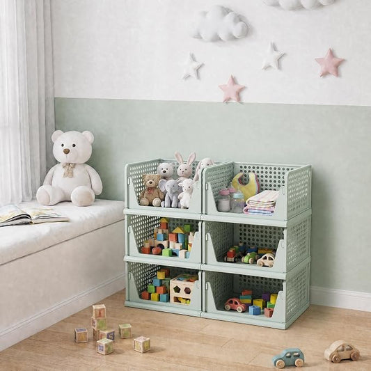 Pinkpum Green Boy Closet Organizers and Storage Stackable Plastic Drawer Basket for Clothing Stackable Storage Bins Shelf Storage Container for Rv Closet Wardrobe Bedroom Bathroom Playroom Man 6 Pack