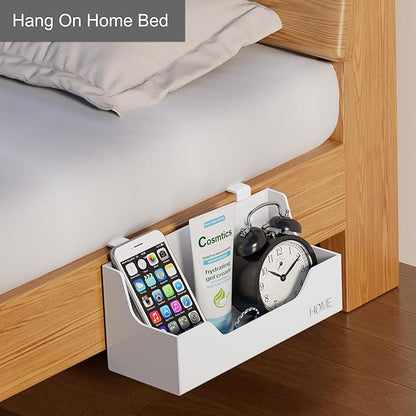 Bedside Caddy Hanging Storage Basket Little Size Plastic Beside Shelf Hang-on Storage Organizer for Collage Dorm Bunk Bed,Changing Table - Bedroom Essentials for Phone,Mini Speaker,Tissues (White)
