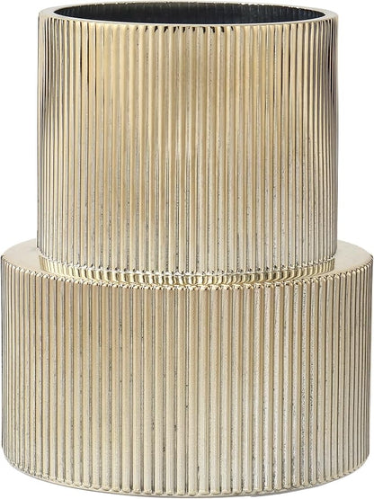 Ribbed Glass Vase, Flower Vase, Fluted Gold Vases for Flowers, Modern Vases for Living Room, Dining Table, Entryway, Shelf, Wedding, Office, Coffee Table, Birthday, 7.5 Inches
