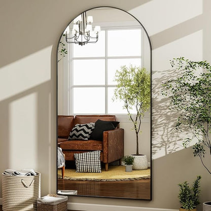 HARRITPURE 76"x46"Full Length Mirror - Arch Floor Mirrors with Aluminum Alloy Frame Free-Standing Wall Mounted or Leaning Large Bedroom Dressing Mirror,Black