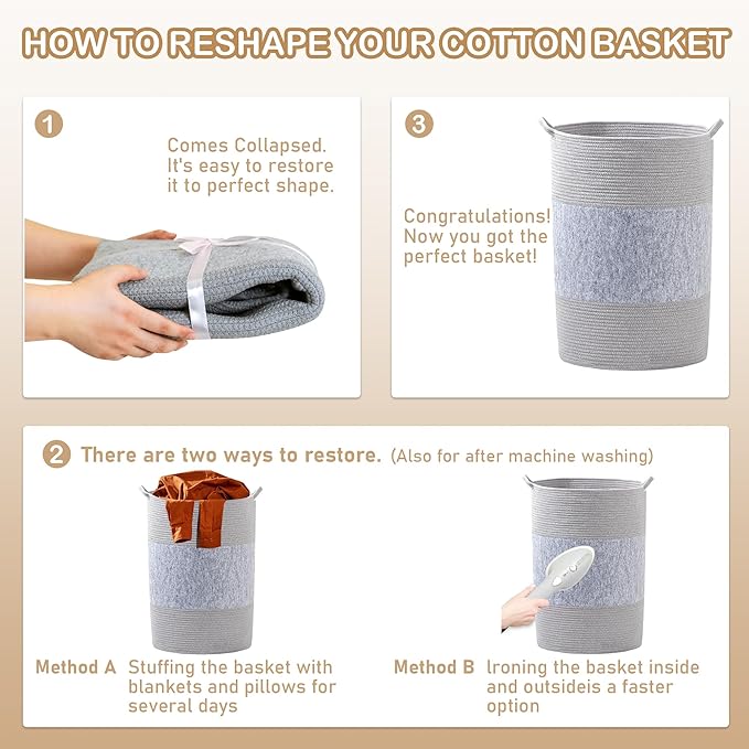90L Jumbo Laundry Hamper,17" x 17" x 24" Extra Large Woven Laundry Basket for Blanket Storage, Tall Baby Nursery Hamper for Toys in Bedroom,Living Room Grey