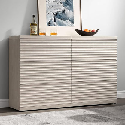 SICOTAS Sideboard Buffet Cabinet with Storage, Mid Century Fluted Credenza Storage Cabinet with 3 Large Drawers, 2-Piece Modern Media Console Coffee Bar Table for Entryway Dining Room Kitchen