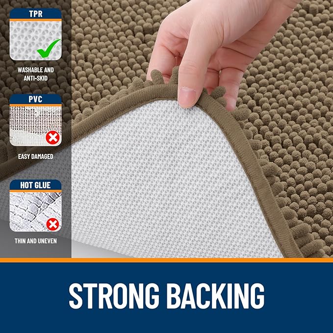 OLANLY Bathroom Runner Rugs 47x20, Extra Soft Absorbent Chenille Bath Rugs, Rubber Backing Quick Dry, Machine Washable Long Bath Mats for Bathroom Floor, Tub and Shower, Home Decor Accessories, Tan
