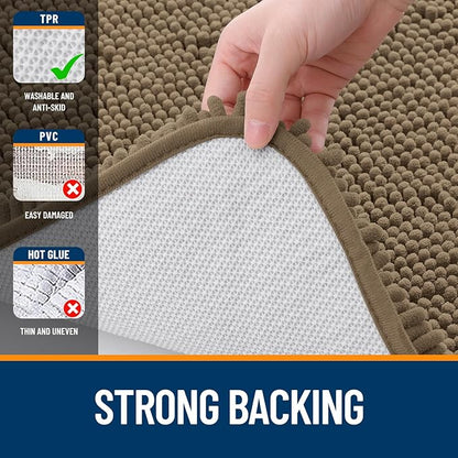 OLANLY Bathroom Runner Rugs 47x20, Extra Soft Absorbent Chenille Bath Rugs, Rubber Backing Quick Dry, Machine Washable Long Bath Mats for Bathroom Floor, Tub and Shower, Home Decor Accessories, Tan