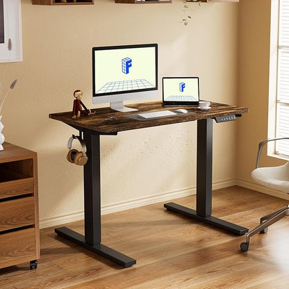 FLEXISPOT EN1 One-Piece Standing Desk with 1-Inch Thick Desktop, 48"x24" Electric Height Adjustable Desk for Home Office & Multi-Device Workstations, Rustic Brown
