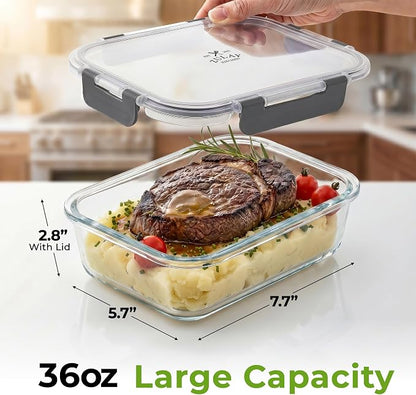 Zulay Kitchen 5 Piece Large 36oz Glass Tupperware Container Set with Lids - Premium BPA Free Borosilicate Glass Food Storage Containers - Leak-Proof Meal Prep - Microwave, Freezer & Oven Safe - Gray