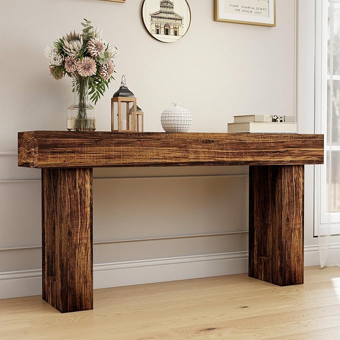 Spaco 63'' Long Console Table,2 Tier Farmhouse Entryway Table Sofa Table with Storage,Wood Behind Couch Table for Living Room, Hallway,Foyer (Dark Brown)