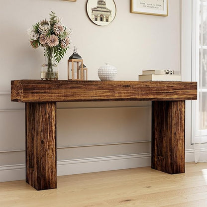 Spaco 63'' Long Console Table,2 Tier Farmhouse Entryway Table Sofa Table with Storage,Wood Behind Couch Table for Living Room, Hallway,Foyer (Dark Brown)