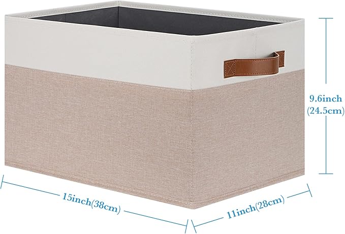 PFFVRP Large Fabric Storage Bins, Foldable Fabric Storage Baskets for Shelves, Sturdy Storage Boxes with PU Handles for Organizing Closet Home Bedroom Office (26L, 3 Packs, Pink&White)