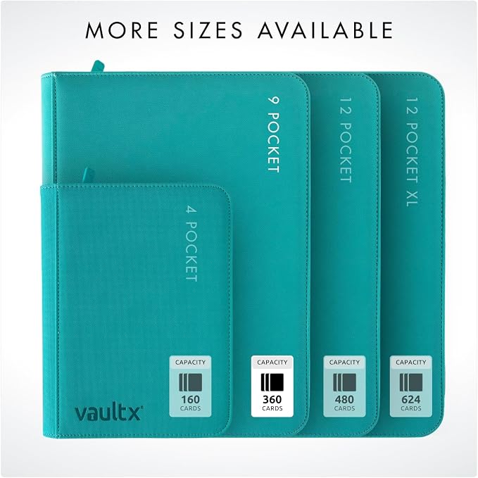 Vault X 9 Pocket Zip Binder, 360 Cards, Exo-Tec Material, 20 Side-Loading Pages (Teal)