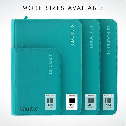 Vault X 9 Pocket Zip Binder, 360 Cards, Exo-Tec Material, 20 Side-Loading Pages (Teal)