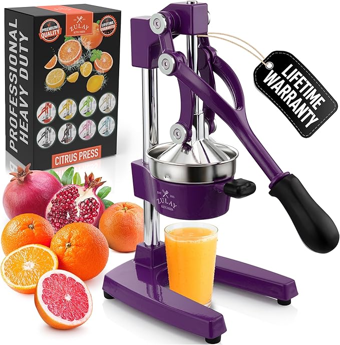 Zulay Kitchen Cast Iron Juicer - Heavy Duty Manual Juicer with Detachable Strainers for Easy Cleaning, Orange Juice Press for Citrus Fruits, Perfect for Bartenders, Juice Lovers & Health Enthusiasts