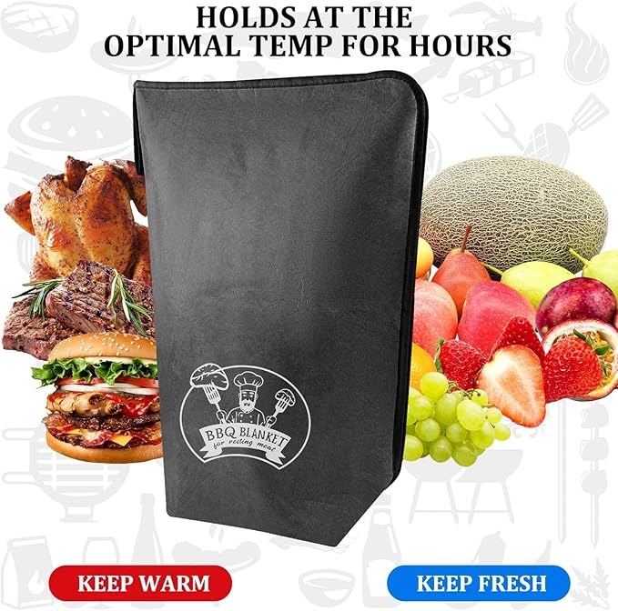 Valentines Day Gifts 21-Inch BBQ Blanket for Resting Meat - Insulated Brisket Bag for Smoker & Grill Accessories | 5-Layer Thermal Resting Bag for Super Bowl, Parties (Black-Dupont)