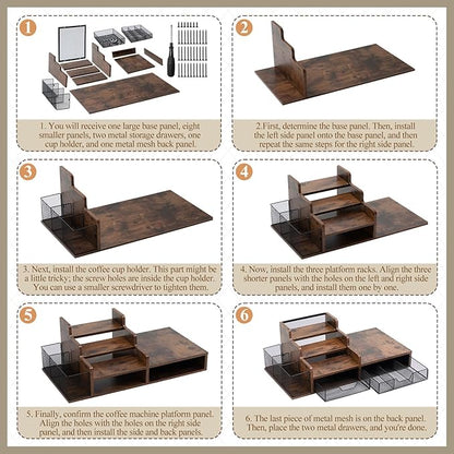 Potchen Wood Coffee Station Organizer Coffee Bar Organizer with 3 Tier Sliding Pods Storage Drawer Compatible with K Cup Storage Holder for Countertop Bar Accessories