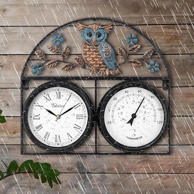 17Inch Large Outdoor Clock,Waterproof Wall Clock with Thermometer,Weatherproof Non-Ticking Quartz Battery Operated Decor Clock for Patio,Garden,Pool,Porch,House Warming Gifts