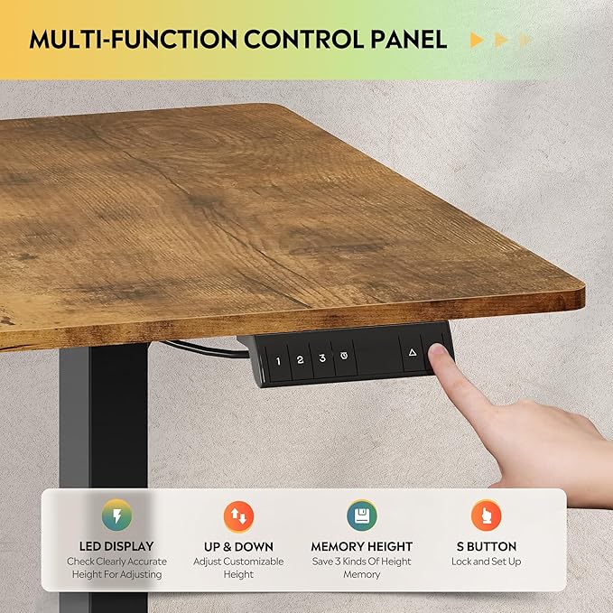 DEVAISE 71 * 28 Inches Electric Standing Desk, Dual Motors for Quite Adjustment，3 Memory Preset Adjustable Stand up Desk, Computer Desk Sit to Stand Desk for Home Office (Rustic Brown)