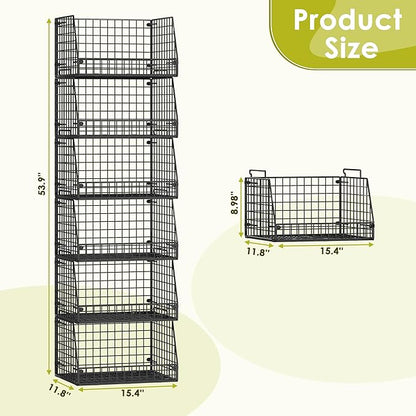 Jakyitvi 6 Pack Stackable Wire Baskets for Pantry,6 Pank Metal Pantry Organizer Storage Bins for Kitchen Snack, Fruit, Potato, Onion & Vegetable Storage, Wire Baskets for Pantry Organization
