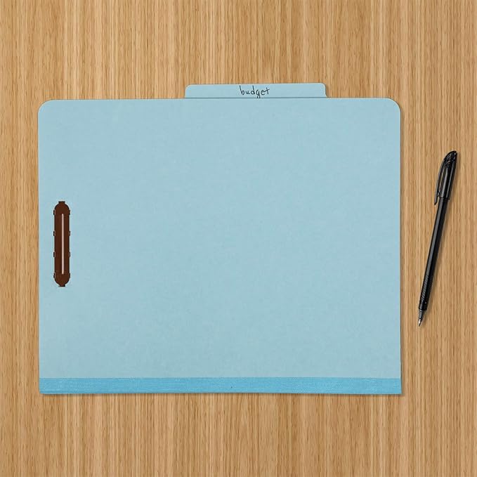 Amazon Basics Classification Folder for Documents and Organization, 1 Divider, 2" Embedded Fasteners, Letter Size, Light Blue, 10 Count (Pack of 2)