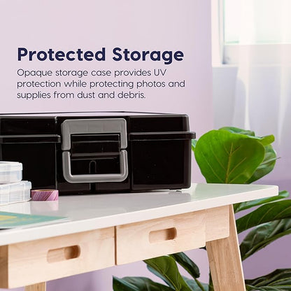 IRIS USA Photo Storage Case with 16 Inner 4" x 6" Picture Cases, Opaque Picture Container with Handle for Light-Sensitive Organization, Scrapbooking Stationery Ephemera Keepsakes Art Supplies, Black