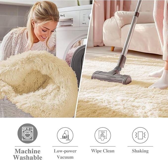 OLANLY Cream Round Rugs for Bedroom - Machine Washable, 2 ft Circle Area Rugs for Living Room, Soft and Fluffy Shaggy Carpet for Teen Girl and Boys, Nursery Rooms, Dorms, Home Decor Aesthetic