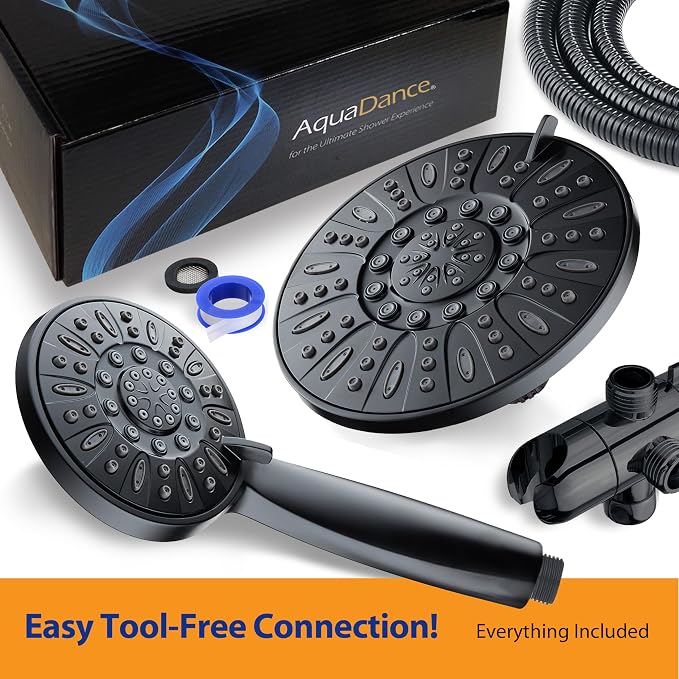 AquaDance 7" Premium High Pressure 3-Way Rainfall Combo Combines The Best of Both Worlds-Enjoy Luxurious Rain Showerhead and 6-Setting Hand Held Shower Separately or Together, Matte Black