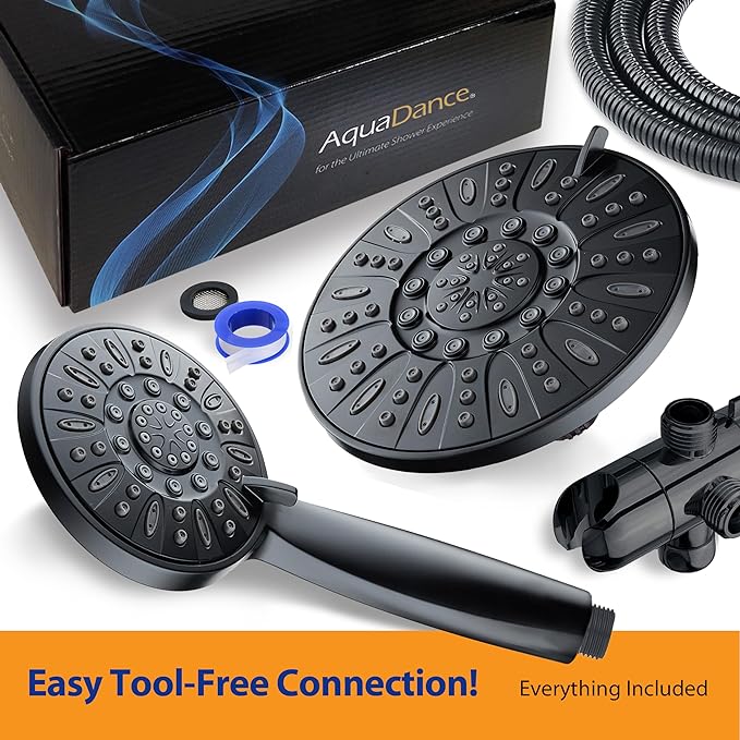 AquaDance for California - 7" Premium High Pressure 3-Way Rainfall Combo for Best of Both Worlds - Luxury 6-Setting Rain Showerhead and Hand Held Shower Separately or Together - Matte Black Finish
