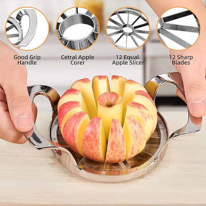 Apple Slicer with 12 Blades Extra Large Heavy Duty Stainless Steel Apple Corer, Dishwasher Safe Easy to Use Sharp Apple Slicer and Corer for Vegetables, Fruit and Pineapple