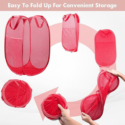 DUCOO Pop Up Laundry Hamper, 70L Collapsible Mesh Laundry Basket with Side Pocket, Foldable Dirty Clothes Hamper with Sturdy Reinforced Handles for Home Dorm Bedroom Travel Bathroom Storage, Red