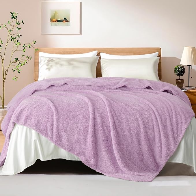 Exclusivo Mezcla Fleece Twin Size Bed Blanket, Ultra Soft, Lightweight and Fuzzy Light Purple Blanket for Women, Home Decor, 60x80 Inches