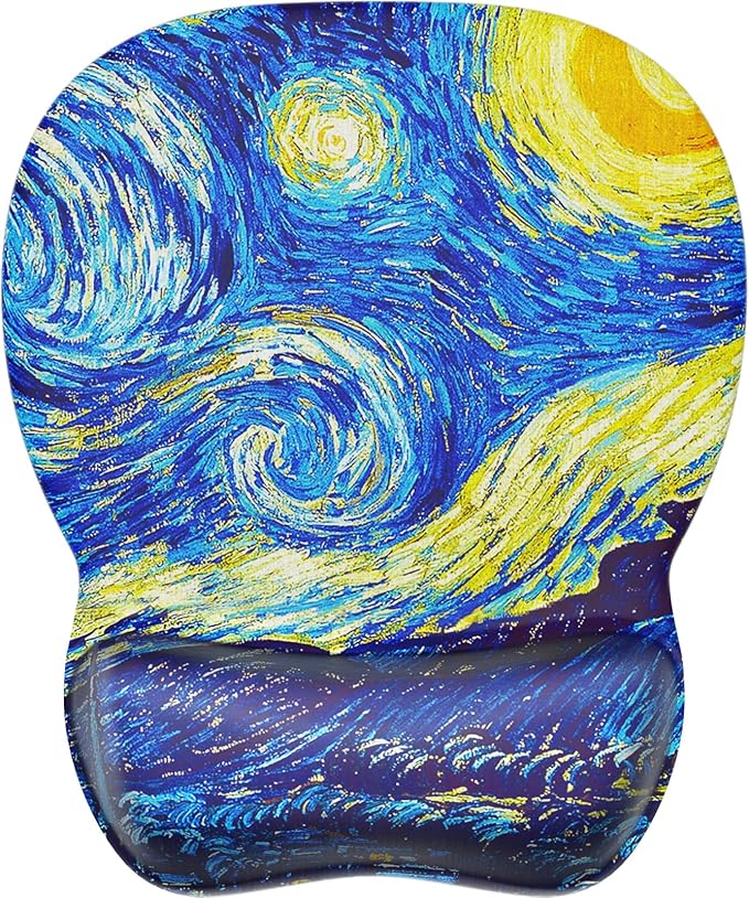 MROCO Ergonomic Mouse Pad with Gel Wrist Rest, 9.4 x 8.1 in, Starry Night | Ergonomic Shape Design, Multiple Pattern Options, Gel Wrist Comfort, Smooth Lycra Surface, Non-Slip PU Base