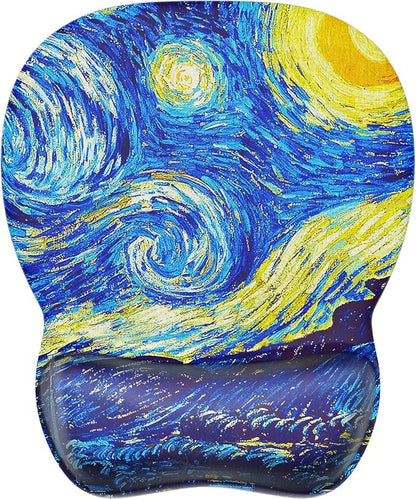 MROCO Ergonomic Mouse Pad with Gel Wrist Rest, 9.4 x 8.1 in, Starry Night | Ergonomic Shape Design, Multiple Pattern Options, Gel Wrist Comfort, Smooth Lycra Surface, Non-Slip PU Base
