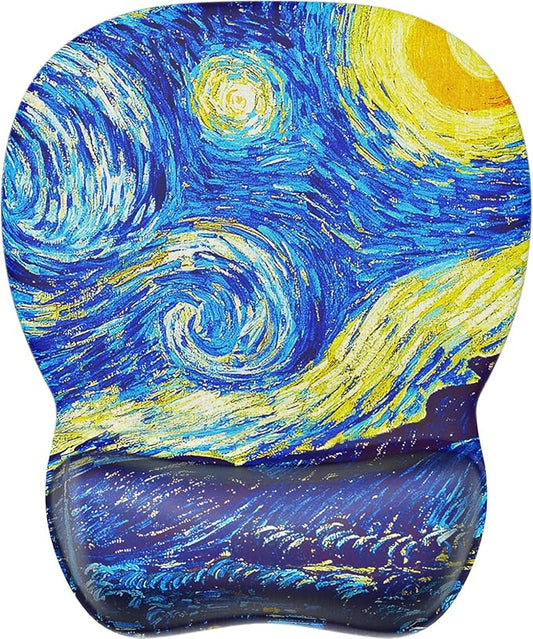 MROCO Ergonomic Mouse Pad with Gel Wrist Rest, 9.4 x 8.1 in, Starry Night | Ergonomic Shape Design, Multiple Pattern Options, Gel Wrist Comfort, Smooth Lycra Surface, Non-Slip PU Base