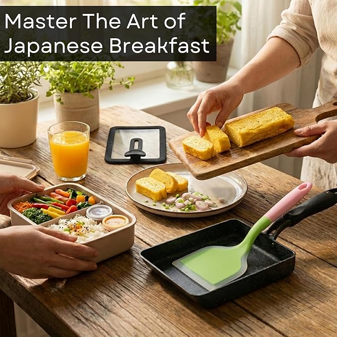 Tamagoyaki Pan - Japanese Egg Pan with Lid - Japanese Omelette Pan Rectangular - Rolled Omelet Nonstick Square Frying Pan - Tamago Cooking Pan Induction Compatible 7x6