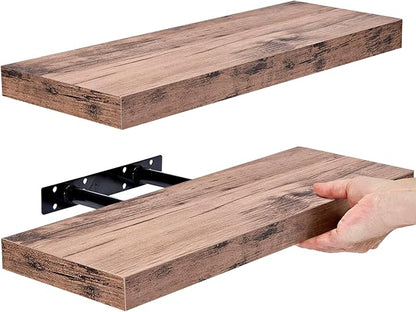 Sorbus Floating Shelves for Kitchen, Bedroom, Bathroom Storage - Wall Mounted, Over Toilet, Hanging Book Shelf for Living Room (Mahogany, 2 Pack)