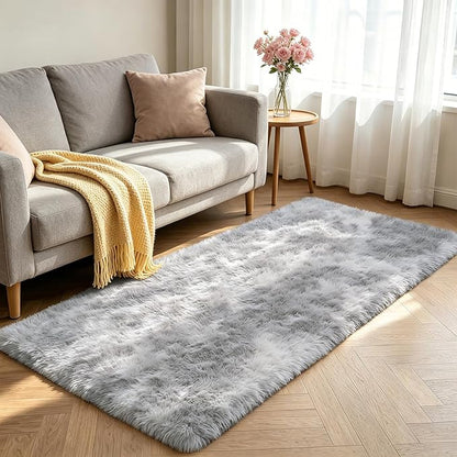 Shag Runner Rug for Bedroom Living Room 3x7 Upgrade Non-Slip Fluffy Soft Bedside Rugs,Shaggy Gray Carpet for Livingroom Dorm Home Decor Aesthetic