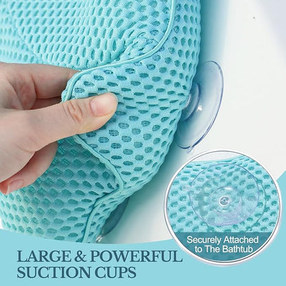 Non Slip Bath Pillow, Luxury Spa Bathtub Head & Neck Rest Support, Permeable Quick Drying Air Mesh Tub Pillow with 4 Large Suction Cups, Fits Any Tubs, Soft and Relaxing-Lake Blue