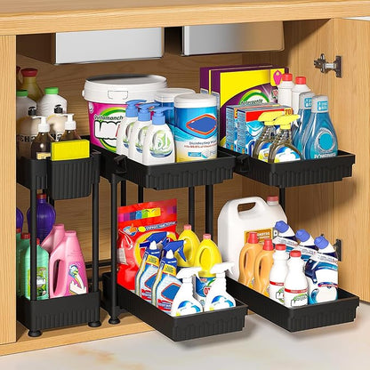 Sevenblue 3 Pack Under Sink Organizer, 2 Tier Pull Out Bathroom Cabinet Organizer, Multi-Purpose Storage Shelf for Kitchen (2-Tier Sliding, 12.8 Inch)