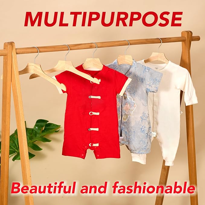 Natural 12.7" Ultra-Thin Wooden Children Closet Clothes Hangers 24PCS Wood Baby Kids Coat Hangers for Infant Toddler Newborn Jumpsuit Pants Skirts Jeans Space Saving Heavy Duty Durable Hangers