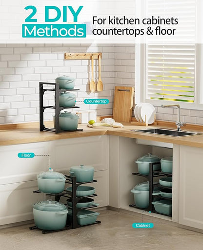 ORDORA Pots and Pans Organizer under Cabinet 13.78" Height, 6-Tier Kitchen Cabinet Organizers and Storage, Heavy Duty Pots and Pan Storage Rack Organizer inside Cabinet, Adjustable Pot Rack