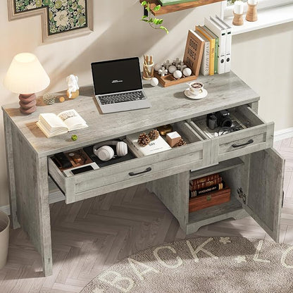 Vabches Farmhouse 47" Executive Desk,Computer Desk with Drawers and Storage Cabinet, Home Office Desk for Work and Study.Grey