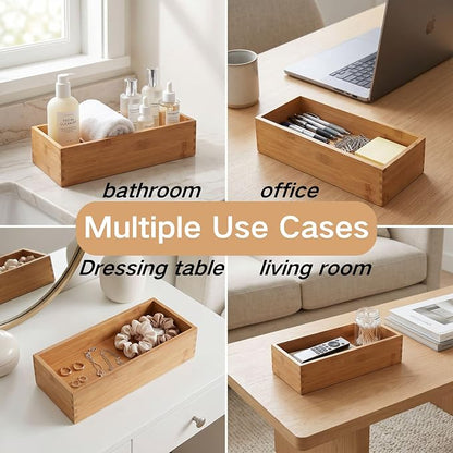 Bamboo Drawer Organizer Set, 2 Pack Multi-Size Wooden Storage Box, Natural Utensil Holder for Kitchen Flatware Silverware, Bathroom, Office Desk, Makeup and Cooking Tools