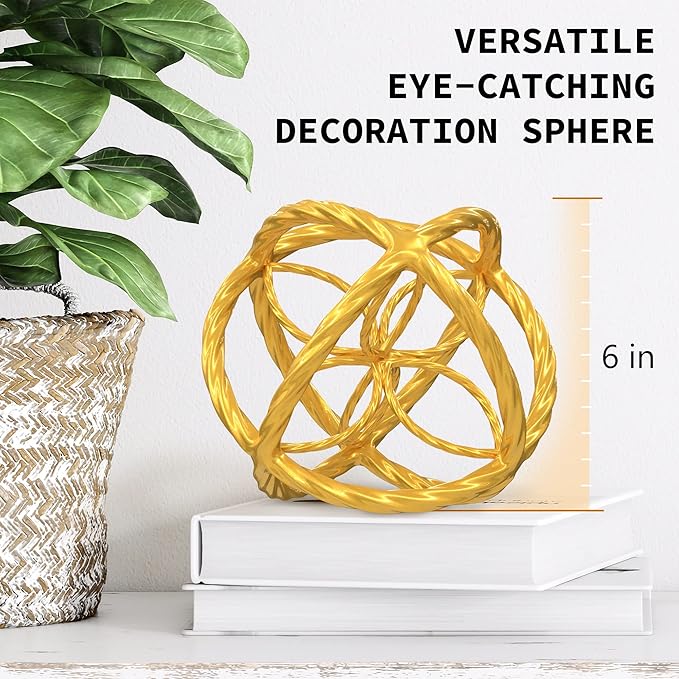Everydecor Decorative Sphere for Home Decor - Trendy Gold, Hand Painted, Modern Decorative Balls for Living Room, Bedroom, Kitchen, Bathroom, Office - Table Decorative Orbs for Centerpiece