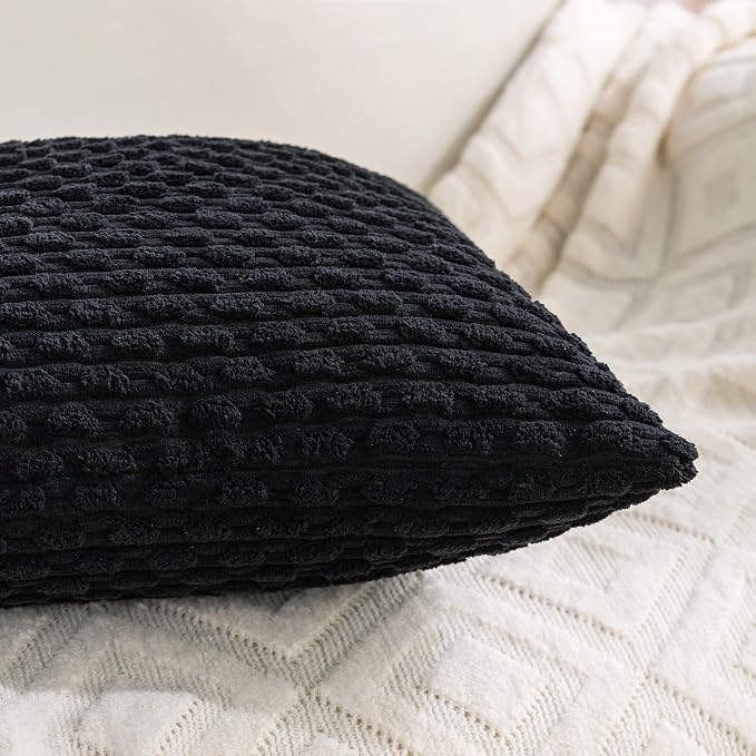 Set of 4 Black Decorative Throw Pillow Covers 20x20 Inch Corduroy Pillow Covers for Bed Couch Sofa Living Room Soft Square Cushion Cases