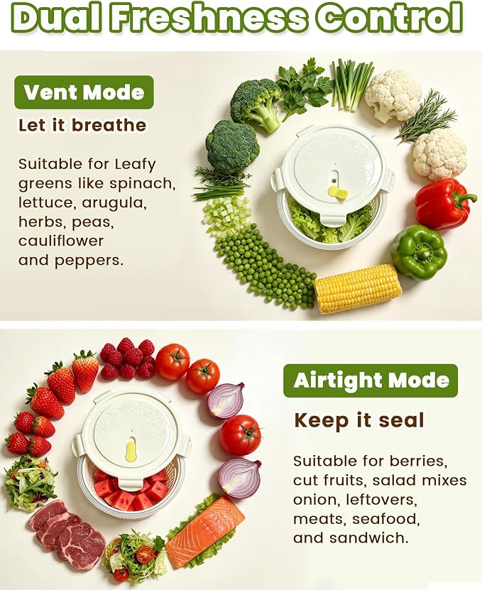 8 Pieces Airtight Fruit Storage Containers for Fridge with Air Circulation Vent, 4 Pack Round Produce Saver with Colander for Berry Lettuce Salad Vegetable Storage, Refrigerator Organizers -White